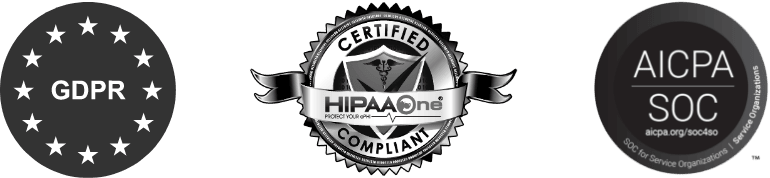 GDPR, HIPAA One and AICPA SOC logos